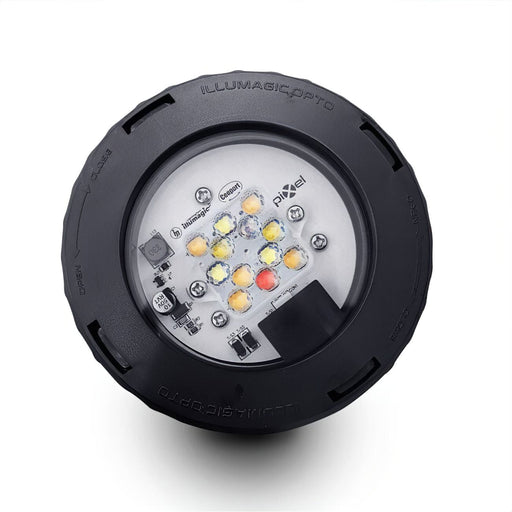 Front view of the Illumagic Pixel Refugium LED, showing its lens and macroalgae-spectrum LED array.